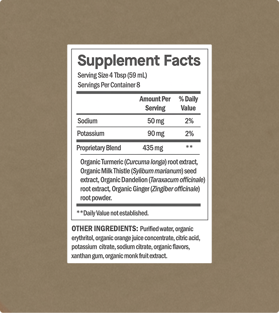 Supplement facts for Zodrax for your Liver